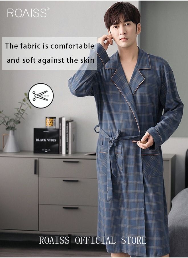 3 Piece Warm Pajamas Set for Men Lattice Simple Robe Long Cotton Sleepwear Suit Mens Home Wear Pyjamas Set Autumn Winter Soft Loose Skin Friendly Loungewear Blue(Long Sleeves + Pants + Robe) - pzsku/Z76AE8ABF03C4AD47E083Z/45/_/1673008037/029e0a61-be66-491a-8ae0-721ca8f12823