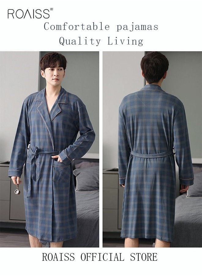 3 Piece Warm Pajamas Set for Men Lattice Simple Robe Long Cotton Sleepwear Suit Mens Home Wear Pyjamas Set Autumn Winter Soft Loose Skin Friendly Loungewear Blue(Long Sleeves + Pants + Robe) - pzsku/Z76AE8ABF03C4AD47E083Z/45/_/1673008037/209913ba-eaa2-4f15-af59-d8c7f901a308