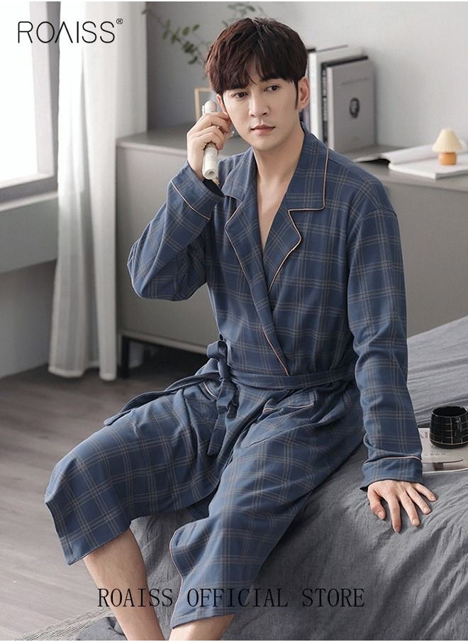 3 Piece Warm Pajamas Set for Men Lattice Simple Robe Long Cotton Sleepwear Suit Mens Home Wear Pyjamas Set Autumn Winter Soft Loose Skin Friendly Loungewear Blue(Long Sleeves + Pants + Robe) - pzsku/Z76AE8ABF03C4AD47E083Z/45/_/1673008037/24634f87-2e62-4f4a-b596-9f9fb89f4668