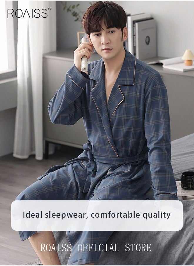 3 Piece Warm Pajamas Set for Men Lattice Simple Robe Long Cotton Sleepwear Suit Mens Home Wear Pyjamas Set Autumn Winter Soft Loose Skin Friendly Loungewear Blue(Long Sleeves + Pants + Robe) - pzsku/Z76AE8ABF03C4AD47E083Z/45/_/1673008037/4c4c4b78-0929-4279-bae9-692f95eaf19a