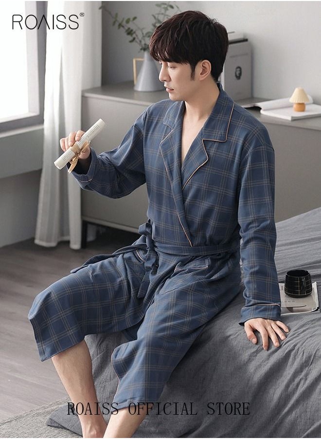 3 Piece Warm Pajamas Set for Men Lattice Simple Robe Long Cotton Sleepwear Suit Mens Home Wear Pyjamas Set Autumn Winter Soft Loose Skin Friendly Loungewear Blue(Long Sleeves + Pants + Robe) - pzsku/Z76AE8ABF03C4AD47E083Z/45/_/1673008037/ad617407-84b5-4202-892f-cbf37fcd4fea