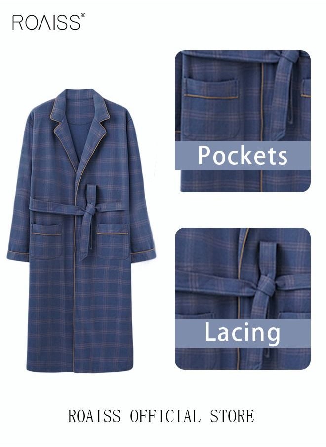 3 Piece Warm Pajamas Set for Men Lattice Simple Robe Long Cotton Sleepwear Suit Mens Home Wear Pyjamas Set Autumn Winter Soft Loose Skin Friendly Loungewear Blue(Long Sleeves + Pants + Robe) - pzsku/Z76AE8ABF03C4AD47E083Z/45/_/1673008037/f19e9486-8cf7-4b4f-8b54-35152fd74d5f