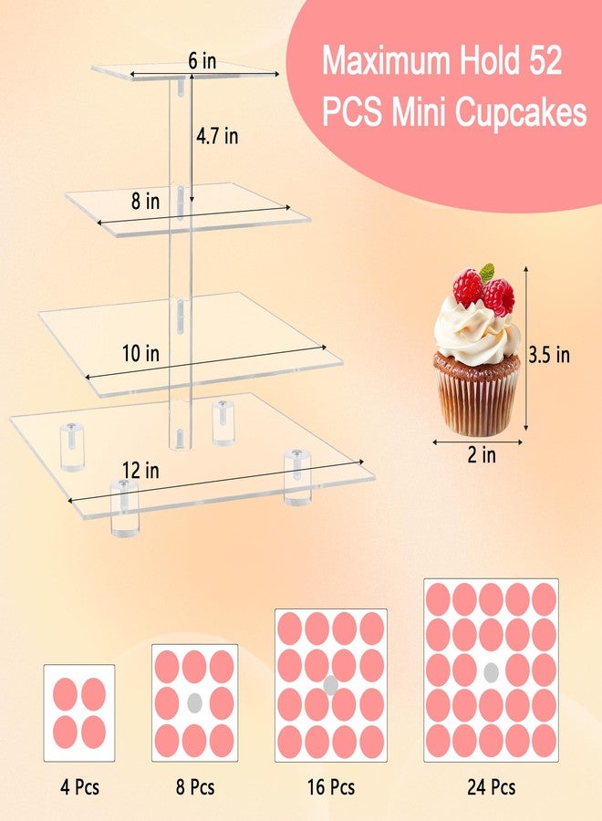 YestBuy 4 Tier Acrylic Cupcake Stand with Base, Premium Cupcake Holder, Acrylic Cupcake Tower Display Cady Bar Party Décor - Display for Pastry(4.7" Between 2 Layers)… - Image 5