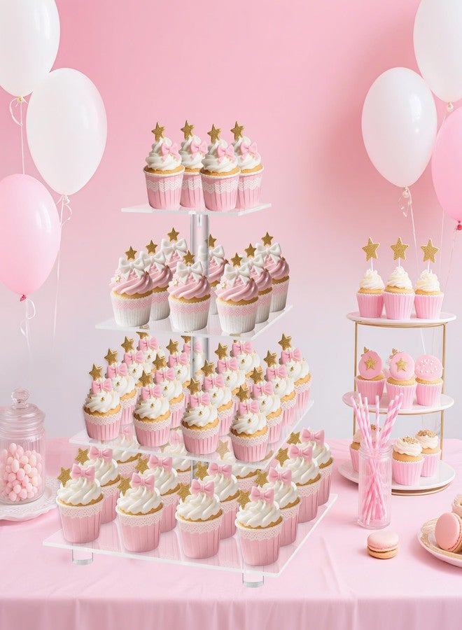 YestBuy 4 Tier Acrylic Cupcake Stand with Base, Premium Cupcake Holder, Acrylic Cupcake Tower Display Cady Bar Party Décor - Display for Pastry(4.7" Between 2 Layers)… - Image 2