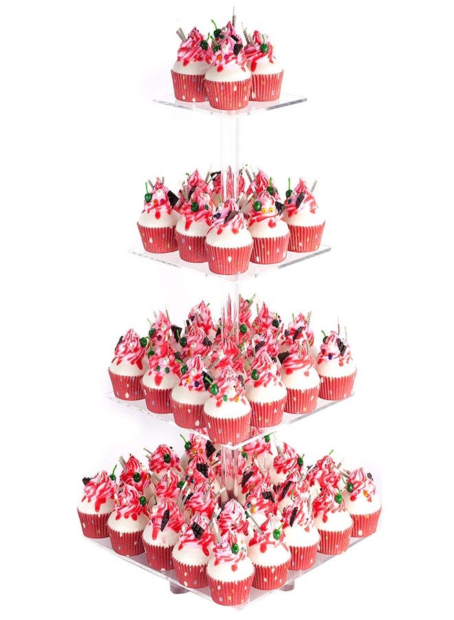YestBuy 4 Tier Acrylic Cupcake Stand with Base, Premium Cupcake Holder, Acrylic Cupcake Tower Display Cady Bar Party Décor - Display for Pastry(4.7" Between 2 Layers)… - Image 1