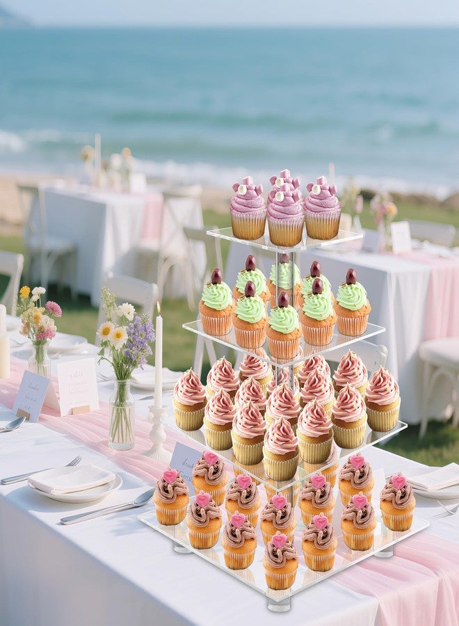 YestBuy 4 Tier Acrylic Cupcake Stand with Base, Premium Cupcake Holder, Acrylic Cupcake Tower Display Cady Bar Party Décor - Display for Pastry(4.7" Between 2 Layers)… - Image 4