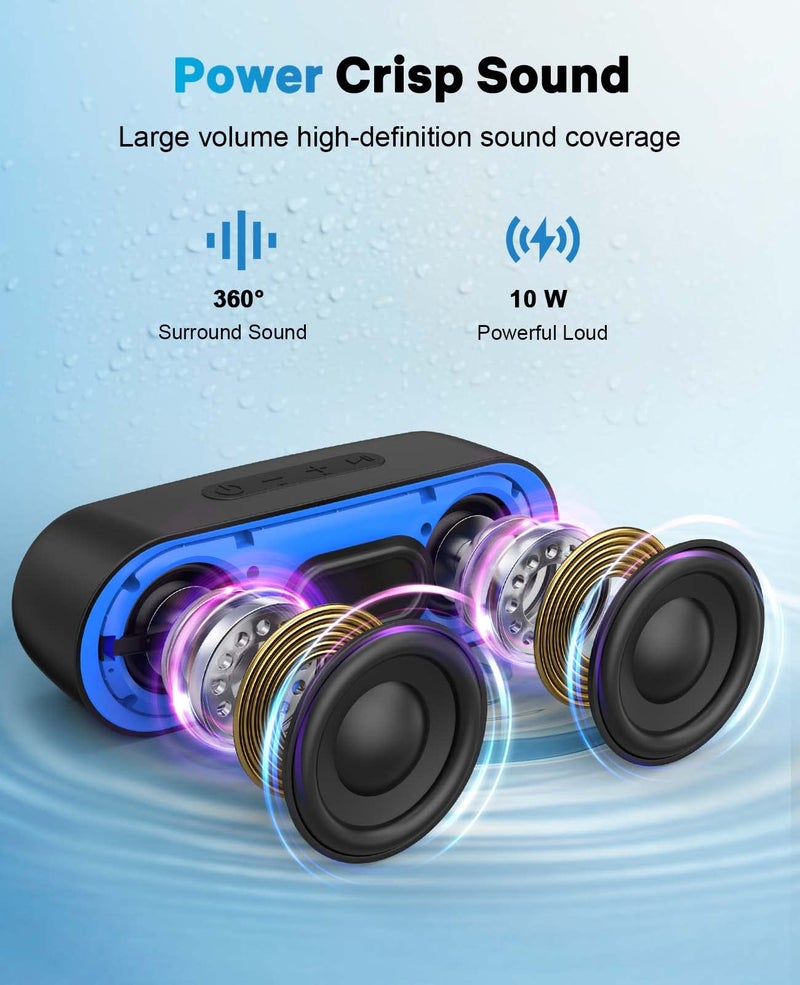 LENRUE Bluetooth Speakers, Waterproof Portable Speakers with TWS, 24 Playtime, Stereo Sound, Wireless for Home Shower Pool Beach Outdoor (Black) - Image 2
