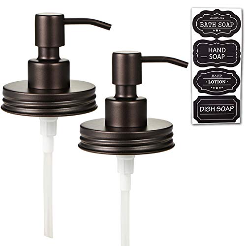 Amolliar Mason Jar Liquid Soap Dispenser Lid, Rust Proof Stainless Steel, Cute Farmhouse Decor for Kitchen, Bathroom, Bath, Refill Liquid Soap Pump for Hand Soap, Dish Soap, Lotion Soap,Bronze 2 Pack - Image 1
