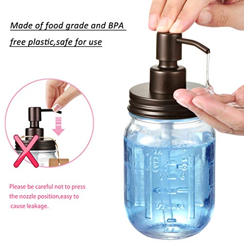Amolliar Mason Jar Liquid Soap Dispenser Lid, Rust Proof Stainless Steel, Cute Farmhouse Decor for Kitchen, Bathroom, Bath, Refill Liquid Soap Pump for Hand Soap, Dish Soap, Lotion Soap,Bronze 2 Pack - Image 3