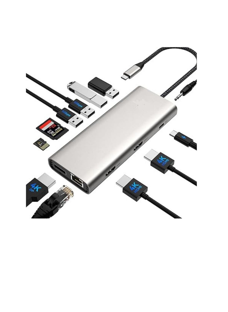12-in-1 USB C Docking Station – Dual 4K HDMI/DP, 100W PD Input, USB 3.0 Ports, Ethernet, Audio, SD/TF Slots for MacBook, Dell, HP, XPS & More  - Image 1