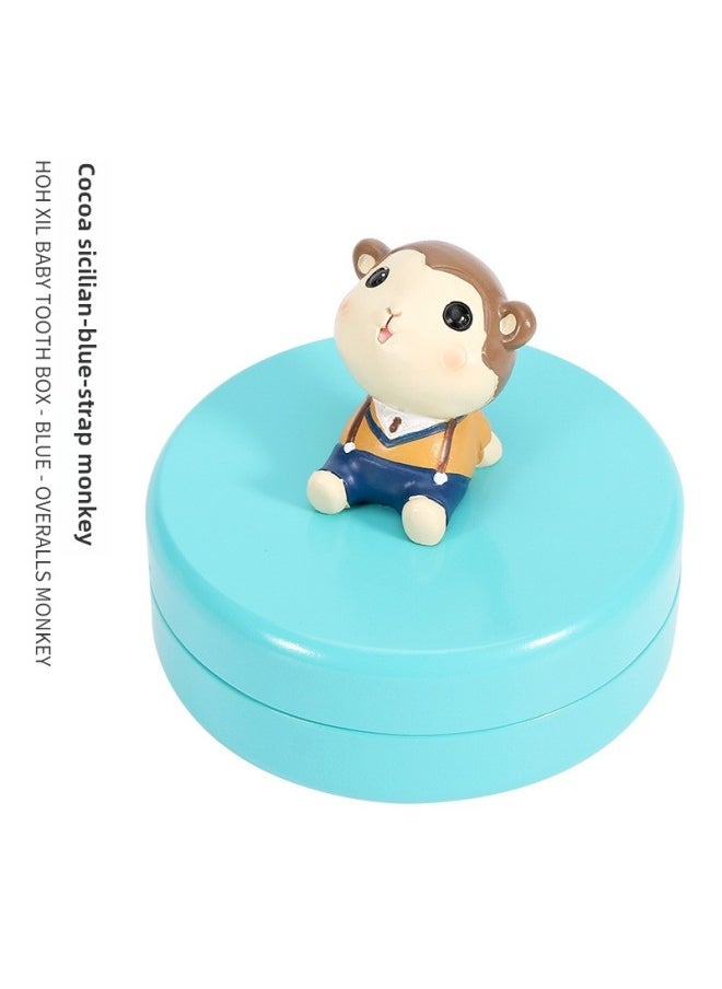Generic - Deciduous Teeth Commemorative Box Baby Teeth Replacement Preservation Wooden Box Teeth Drop Collection Commemorative Gift Toy Wholesale-Color:Blue Strap-Monkey - Image 1