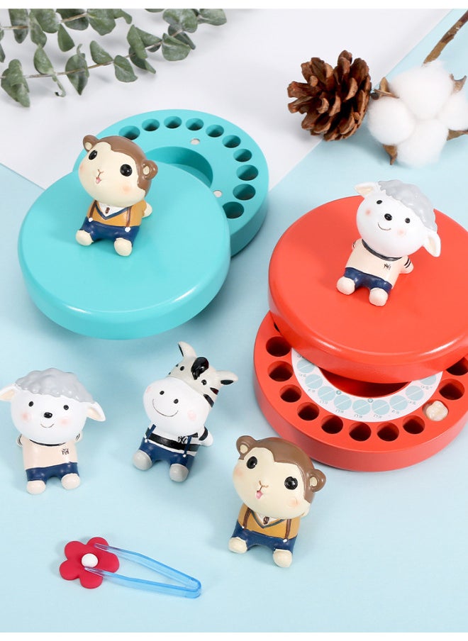 Generic - Deciduous Teeth Commemorative Box Baby Teeth Replacement Preservation Wooden Box Teeth Drop Collection Commemorative Gift Toy Wholesale-Color:Blue Strap-Monkey - Image 1