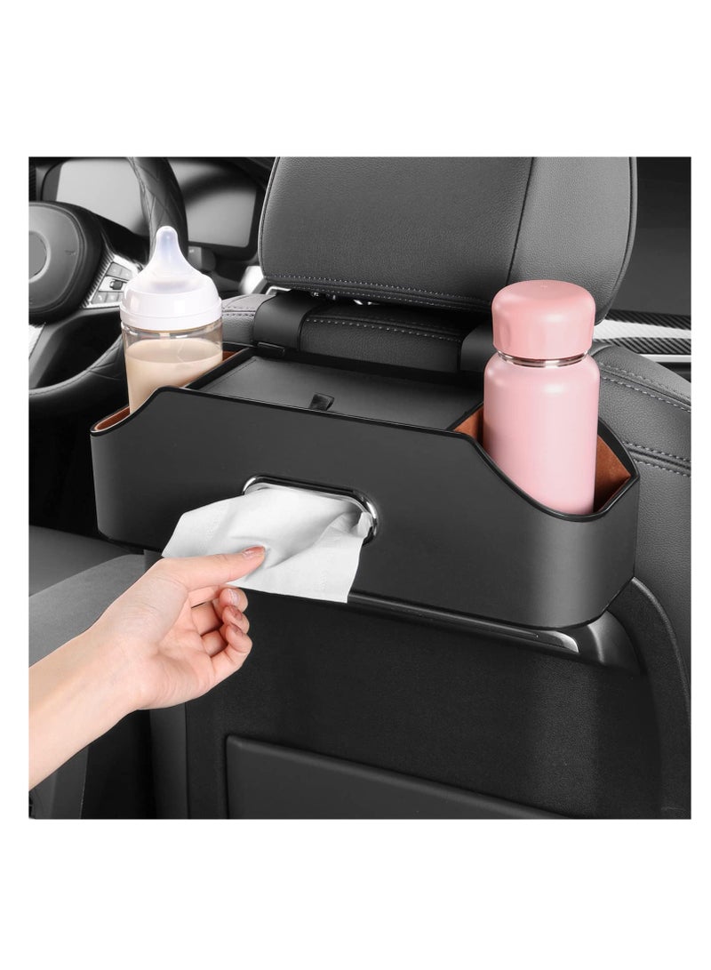 SYOSI Car Back Seat Organizer with 2 Drink Cup Holders - Tissue Box and Storage Box Hook - Multi-functional Storage - Great for Kids and Travel (Black) - Image 4