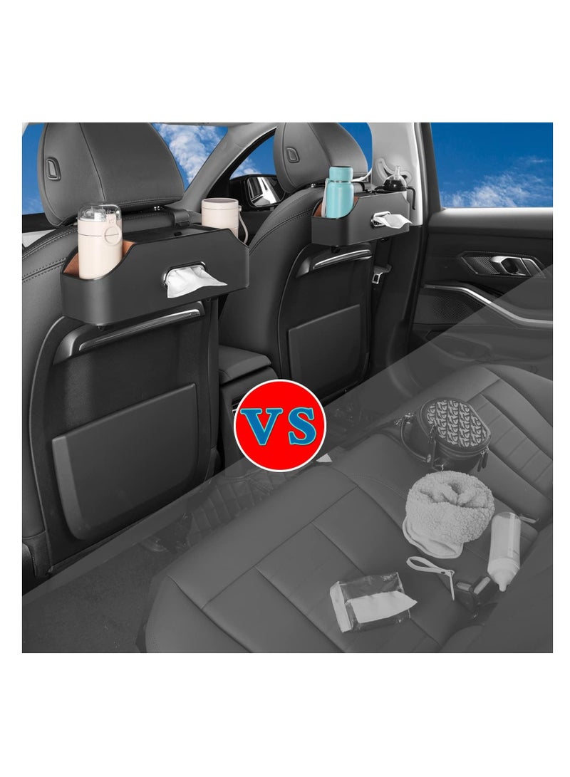SYOSI Car Back Seat Organizer with 2 Drink Cup Holders - Tissue Box and Storage Box Hook - Multi-functional Storage - Great for Kids and Travel (Black) - Image 3