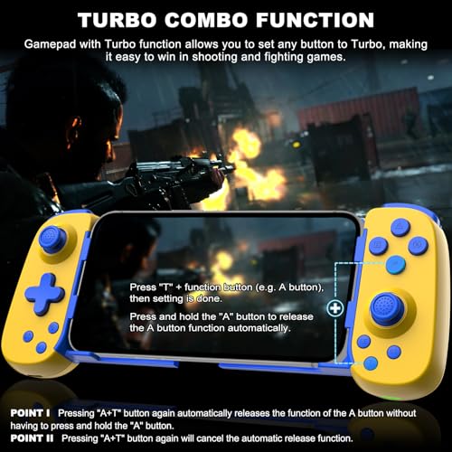 arVin Wireless Game Controller for iPhone 15/15 Plus/15 Pro/15 Pro Max/14/13/12/iPad/Android/Samsung Galaxy 23/22/21/Tablet/Switch/PS4/PC Gamepad with Hall Effect Joystick/Turbo/6-Axis Gyro/Vibration - Image 4