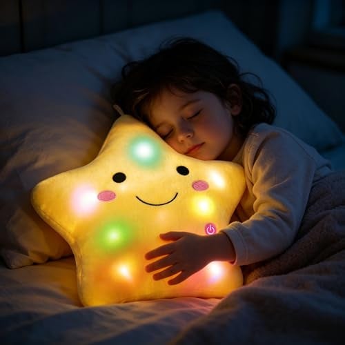 DearSun 138 Light Up Twinkle Star Pillow LED Star Plush Pillow with Colorful Night Lights Soft Glowing Stuffed Star Toy Cute Throw Pillow for Kids Birthday Gift Bedroom NurseryYellow - Image 5