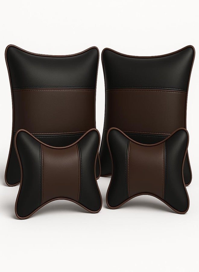 3D FRONTLINE Car Neck Rest Cushions and Pillow Combo(Black-Brown,Pack of 4)