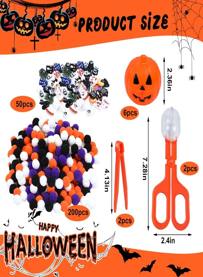 Waybas 260pcs Halloween Fine Motor Sensory Bin Filler Set, Sensory Bin Tools 200 Pom Pom 50 Resin Figurines 6 Pumpkin Sorting Cup with Shovel Spoon for Counting Training Development DIY Crafts Decor - Image 2