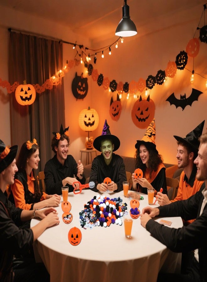 Waybas 260pcs Halloween Fine Motor Sensory Bin Filler Set, Sensory Bin Tools 200 Pom Pom 50 Resin Figurines 6 Pumpkin Sorting Cup with Shovel Spoon for Counting Training Development DIY Crafts Decor - Image 5