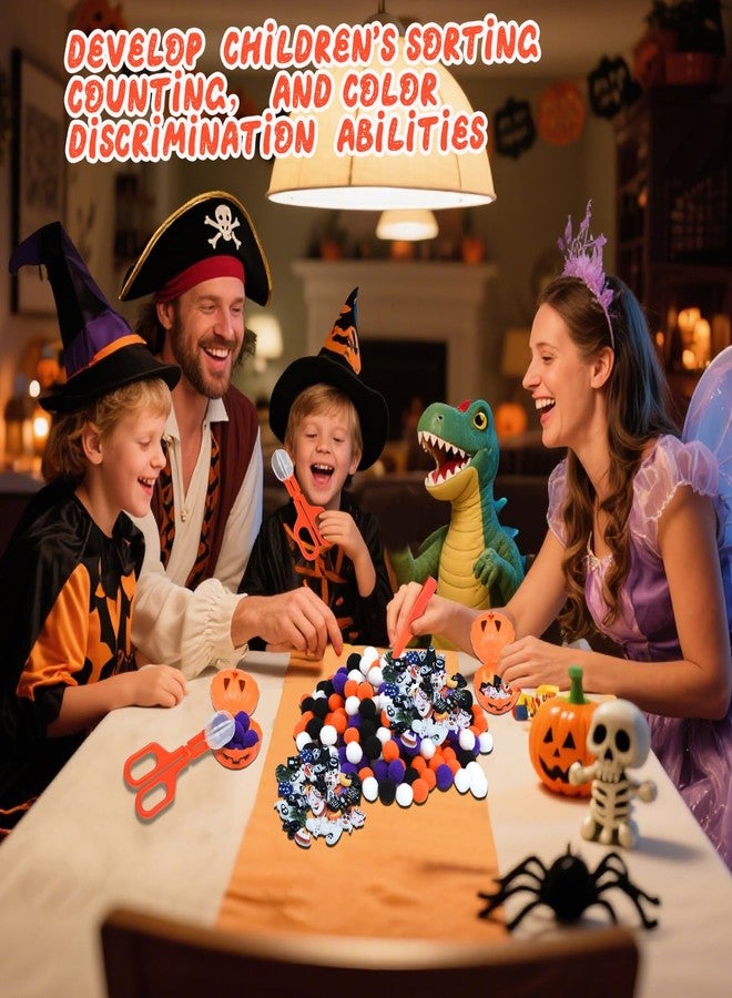 Waybas 260pcs Halloween Fine Motor Sensory Bin Filler Set, Sensory Bin Tools 200 Pom Pom 50 Resin Figurines 6 Pumpkin Sorting Cup with Shovel Spoon for Counting Training Development DIY Crafts Decor - Image 4