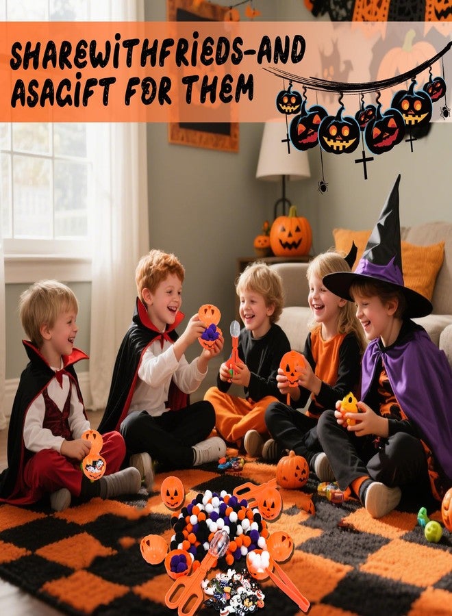 Waybas 260pcs Halloween Fine Motor Sensory Bin Filler Set, Sensory Bin Tools 200 Pom Pom 50 Resin Figurines 6 Pumpkin Sorting Cup with Shovel Spoon for Counting Training Development DIY Crafts Decor - Image 3