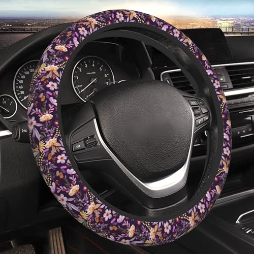 CTVSLFU Steering Wheel Cover Universal Fit Car Interior Accessories for Women Men 15 Inch Breathable Anti Slip Odorless Neoprene Steering Wheel Cover for Car Decor Protector Vintage Purple Flowers 015 - Image 1
