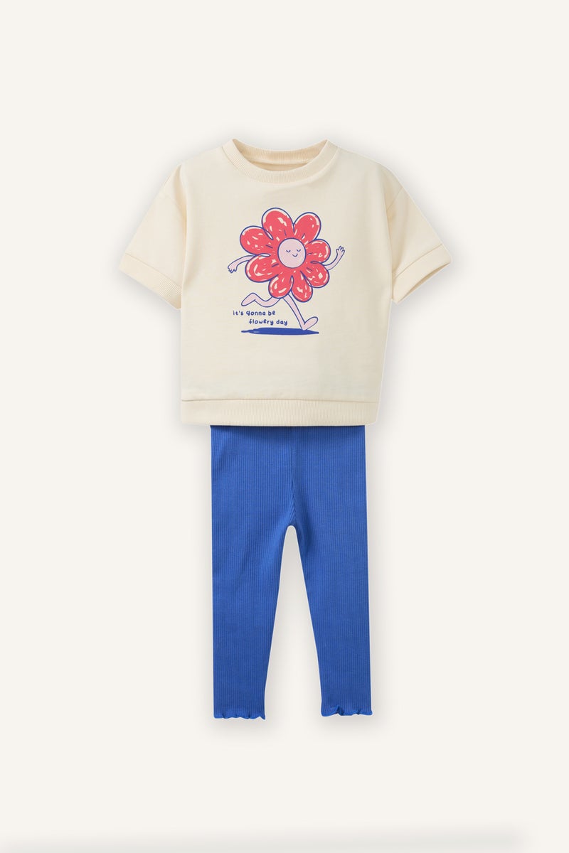 DeFacto Beige BabyGirl Baby Girl T-Shirt and Leggings 2 Piece Set Casual - Image 1