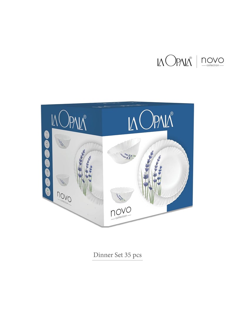 La Opala - La Opala, Novo Collection, Opal Glass Dinner Set 35 pcs, Autumn Flower, White - Image 1