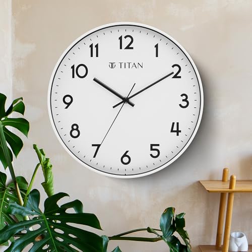 Titan Essence Classic Wall Clock - 30 cm, White Plastic Case & Dial, Silent Sweep Movement, Non-Ticking, Elegant Home Decor, Perfect for Living Room, Office, Bedroom - W0094PA01 - Image 1