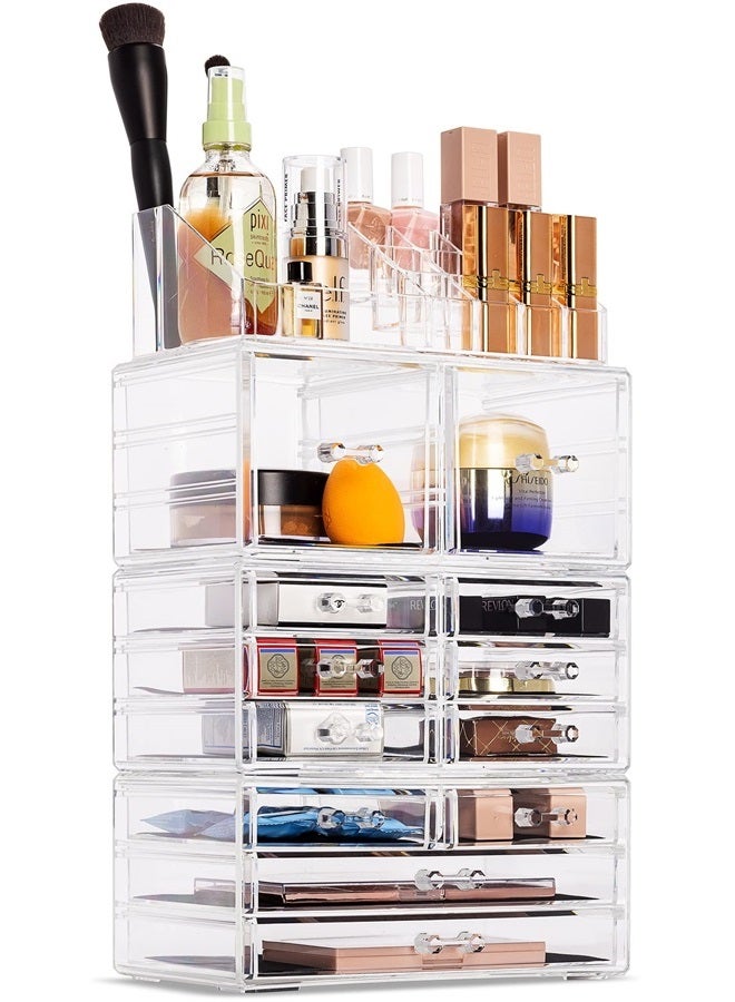 Sorbus Large Clear Makeup Organizer - Detachable Spacious Cosmetic Display Tower - Jewelry & Make Up Organizers & Storage Case - Acrylic Makeup Organizer for Vanity, Bathroom, Dresser & Countertop - Image 1