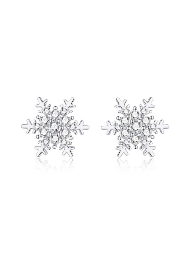 YOQUCOL Snowflake Flower Shaped Cubic Zirconia Crystal Stud Pierced Earrings for Women Girls white - Image 1