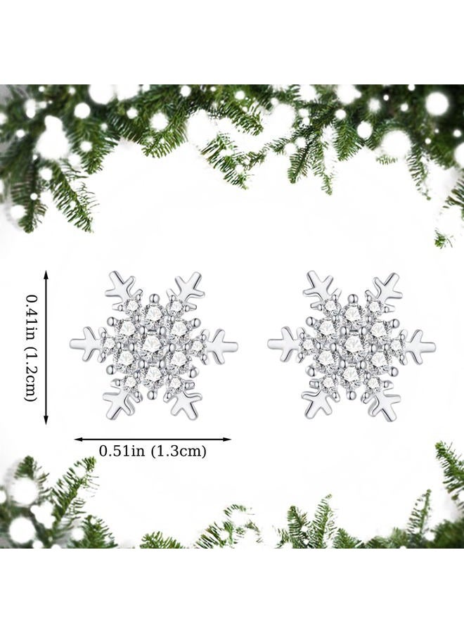 YOQUCOL Snowflake Flower Shaped Cubic Zirconia Crystal Stud Pierced Earrings for Women Girls white - Image 2