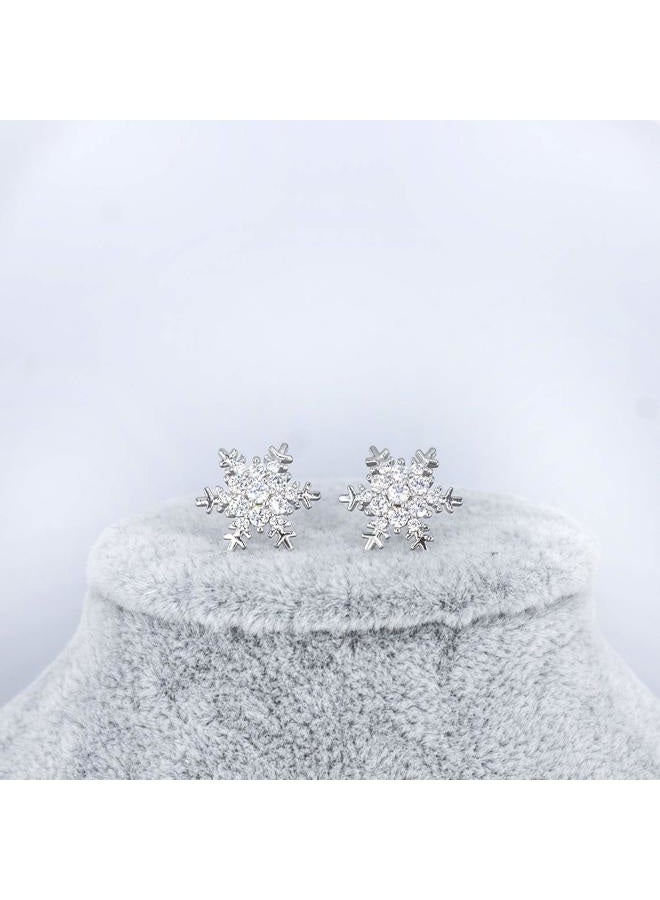 YOQUCOL Snowflake Flower Shaped Cubic Zirconia Crystal Stud Pierced Earrings for Women Girls white - Image 5