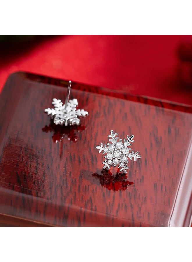 YOQUCOL Snowflake Flower Shaped Cubic Zirconia Crystal Stud Pierced Earrings for Women Girls white - Image 4