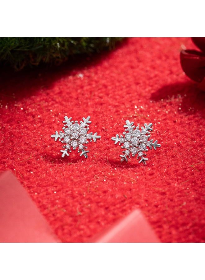 YOQUCOL Snowflake Flower Shaped Cubic Zirconia Crystal Stud Pierced Earrings for Women Girls white - Image 3
