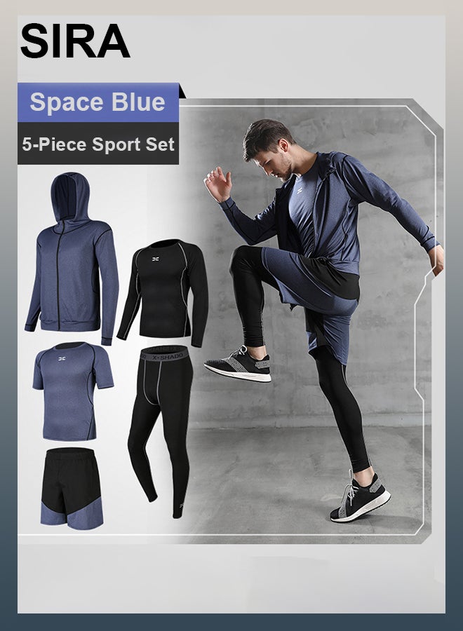 SIRA Men's 5-Piece Workout Set - Long/Short Sleeve Tops + Pants + Shorts + Jacket, Breathable Gym Clothes with Quick-Dry Fabric for All-Season Training - Image 1