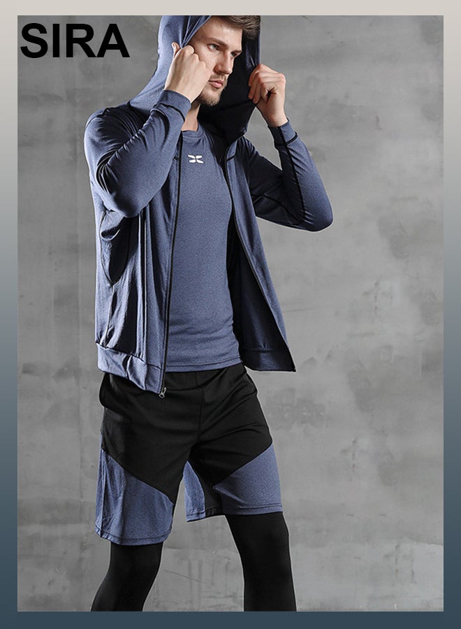 SIRA Men's 5-Piece Workout Set - Long/Short Sleeve Tops + Pants + Shorts + Jacket, Breathable Gym Clothes with Quick-Dry Fabric for All-Season Training - Image 3