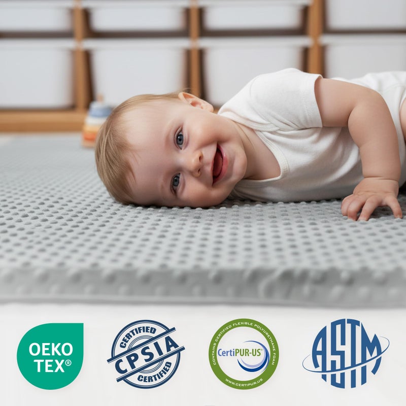 Huloo Sleep Baby Floor Play Mat for Playpen, Extra Thick 50"x50" Padded Mat with Ultra Soft 3D Minky Dot & Removable Washable Cover, Non-Slip & Safe for Crawling,Tummy Time,Infant/Toddler (Grey) - Image 5