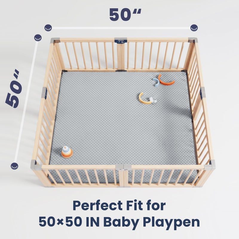 Huloo Sleep Baby Floor Play Mat for Playpen, Extra Thick 50"x50" Padded Mat with Ultra Soft 3D Minky Dot & Removable Washable Cover, Non-Slip & Safe for Crawling,Tummy Time,Infant/Toddler (Grey) - Image 4