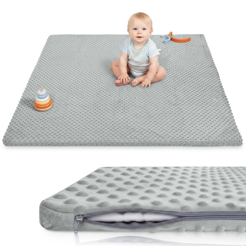 Huloo Sleep Baby Floor Play Mat for Playpen, Extra Thick 50"x50" Padded Mat with Ultra Soft 3D Minky Dot & Removable Washable Cover, Non-Slip & Safe for Crawling,Tummy Time,Infant/Toddler (Grey) - Image 1