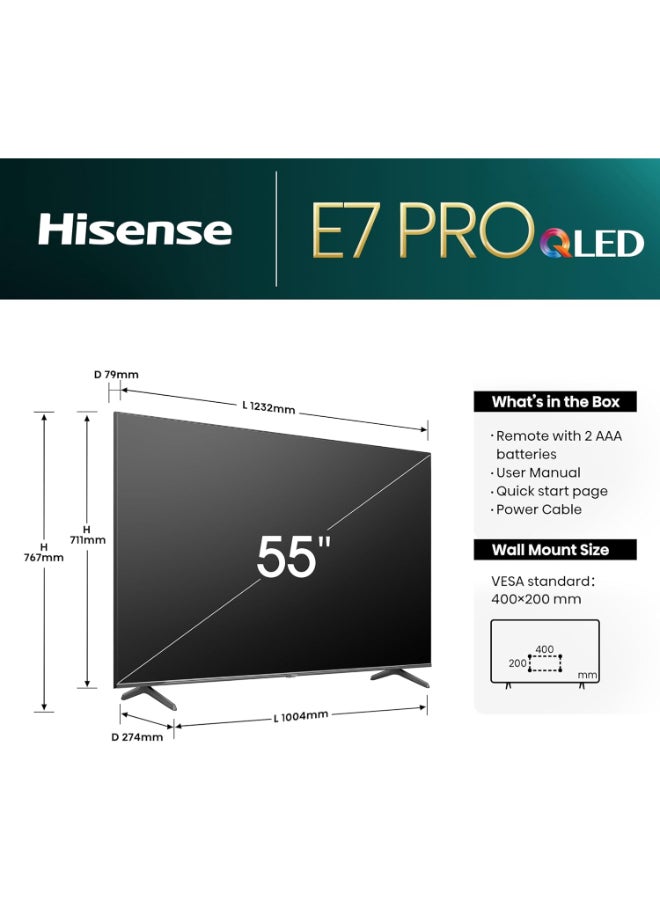 Hisense Renewed - 55 Inch 144Hz 4K QLED Smart Gaming TV 55E7NQTUK Black - Image 3