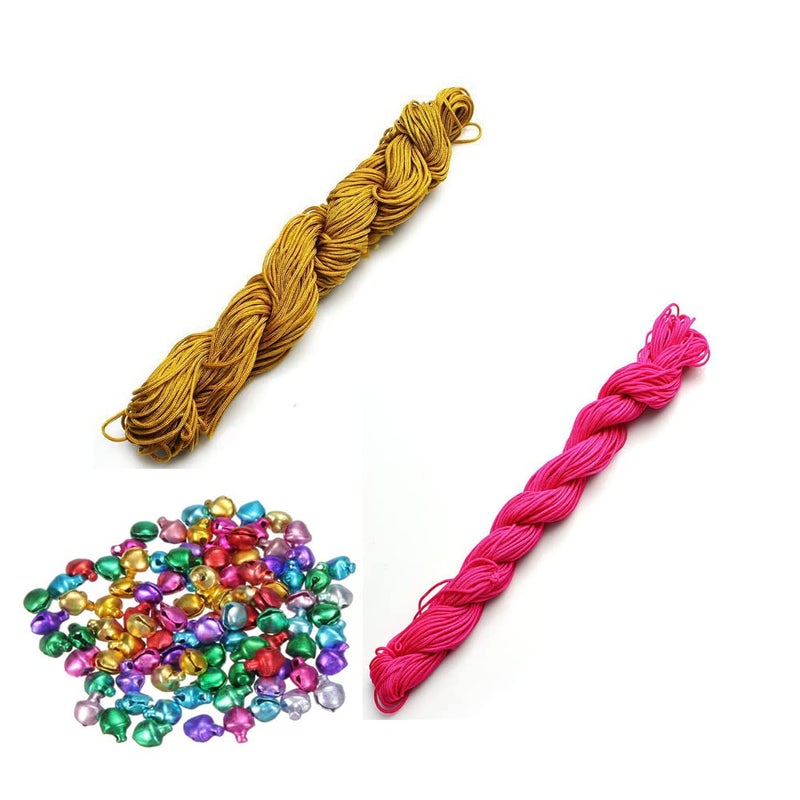 CRAFTS HAVELI Combo of Multi Ghungroo Beading Nylon Cord 30 Mtr Knot Macrame Braided String M_1mm Nylon_Coffee Pink