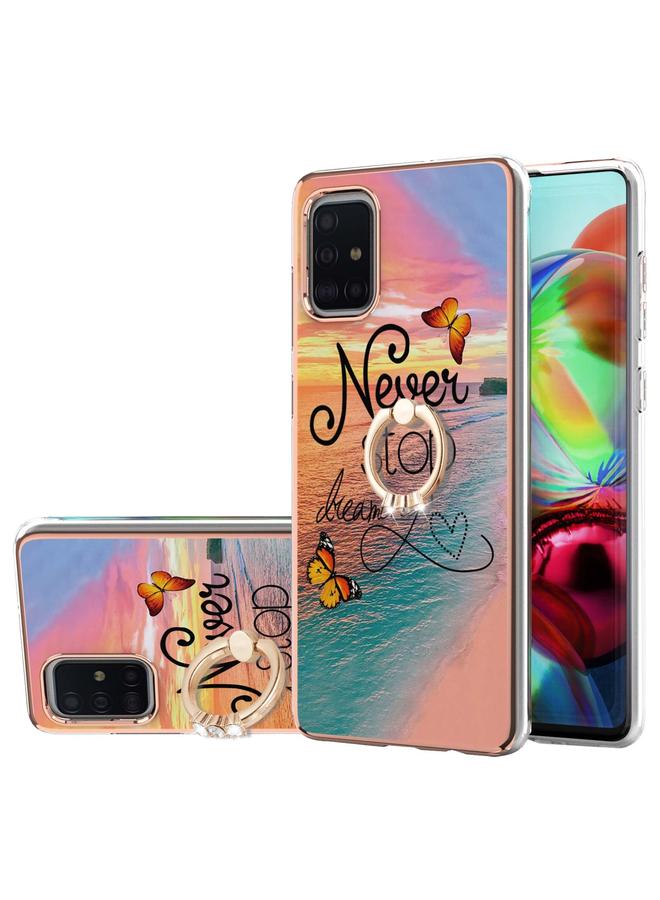 erorex Case For Samsung Galaxy A71 5G Electroplating Pattern IMD TPU Shockproof Case with Rhinestone Ring Holder - Image 1