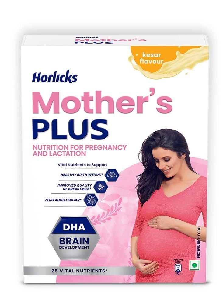Horlicks Mother's Horlicks Plus Powder, Nutrition Drink For Pregnancy & Lactation, Protein For Healthy Birth Weight, No Added Sugar, Kesar Flavour, Refill, 500G - Image 1