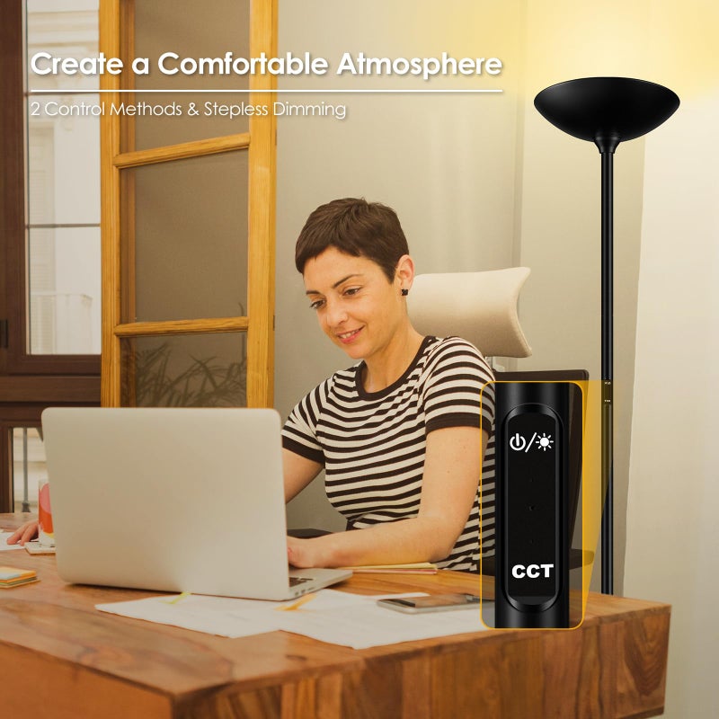 Bricosmocon Stepless Dimmable Floor Lamp,30W 3000LM Super Bright LED Torchiere Floor Lamps with Remote & Touch Control,71 in Tall Modern Standing Lamp for Living Room Bedroom Office,2700k-6500k,Black - Image 4