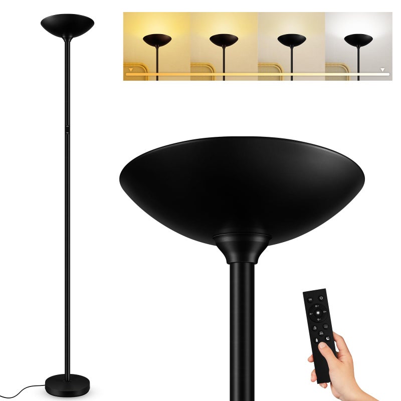 Bricosmocon Stepless Dimmable Floor Lamp,30W 3000LM Super Bright LED Torchiere Floor Lamps with Remote & Touch Control,71 in Tall Modern Standing Lamp for Living Room Bedroom Office,2700k-6500k,Black - Image 1