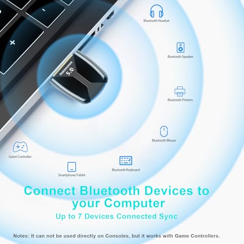 Hakimonoe Upgraded USB Bluetooth 5.4 Adapter for PC, Wireless USB Dongle for Laptop Desktop Windows 11 10 8.1 7, Plug n Play Bluetooth Headphones Headset Speaker Mouse Keyboard Printer Controller - Image 4