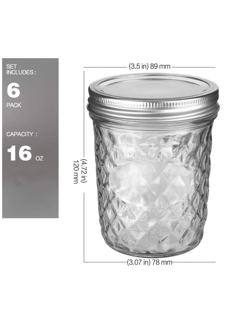 FUFU 6Pcs 16oz Wide Mouth  Jars ,   Wide Mouth Jars with Lids and Bands, Ideal for Jam, Honey, Wedding Favors, Shower Favors  - Image 2