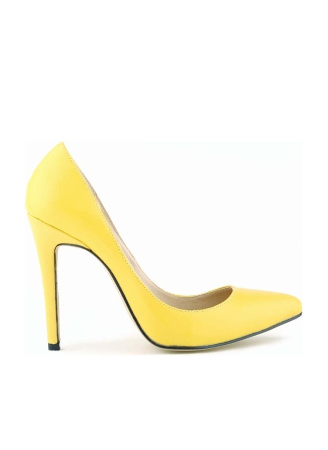 Loquat Matte Patent Leather Low-Cut Stiletto Heels Yellow - Image 1