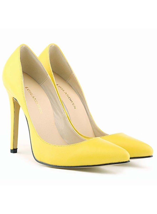 Loquat Matte Patent Leather Low-Cut Stiletto Heels Yellow - Image 3